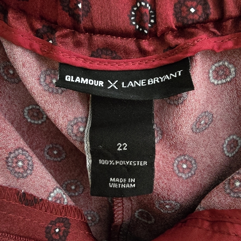 Lane Bryant Burgundy Red Printed Wide Leg Pants By Glamour X Size 22 - Picture 9 of 12